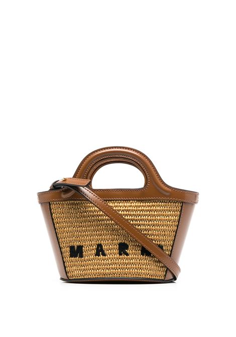 Micro Tropicalia Summer Bag In Brown Leather and Natural Raffia MARNI | BMMP0067Q0-P386000M50