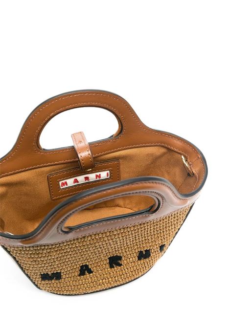 Micro Tropicalia Summer Bag In Brown Leather and Natural Raffia MARNI | BMMP0067Q0-P386000M50
