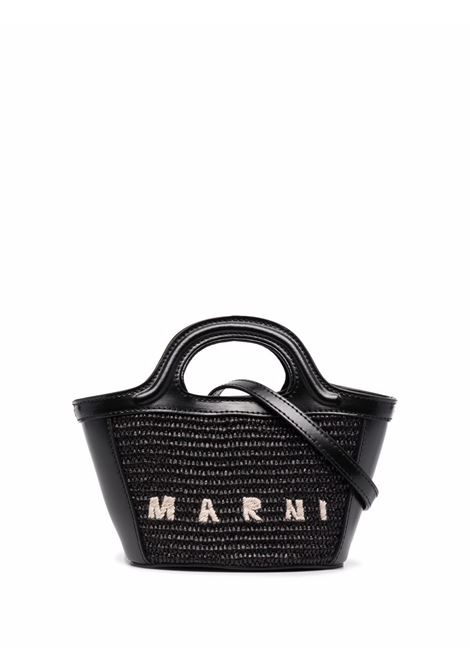 MARNI Borsa Tropicalia Summer Micro Nera In Pelle e Rafia - MARNI