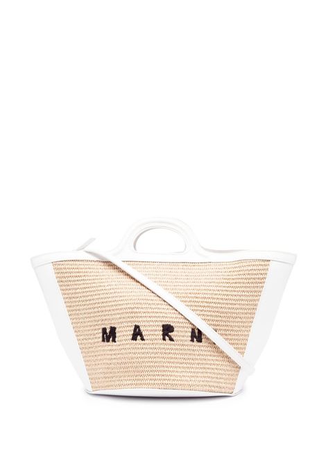 Borsa Tropicalia Summer Piccola In Pelle Bianca e Rafia Naturale MARNI | BMMP0068Q0-P3860Z0T01