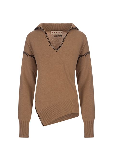 Camel Hooded Sweater With Contrast Stitching MARNI | CVMD0135Q1-UFZ37300M20