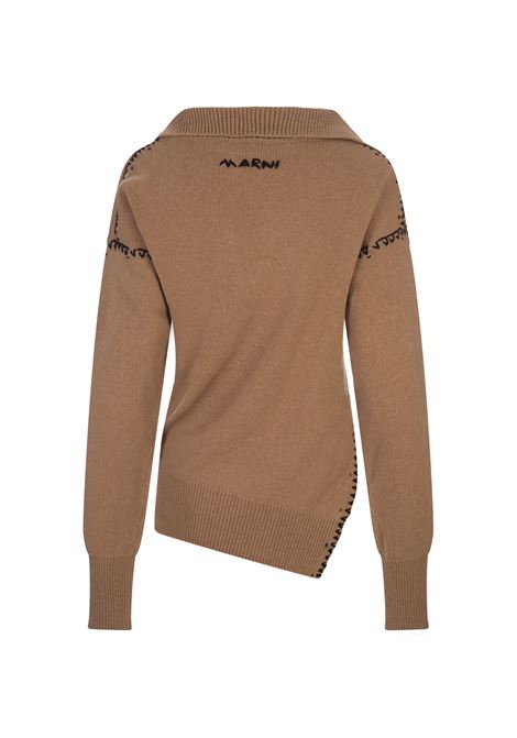 Camel Hooded Sweater With Contrast Stitching MARNI | CVMD0135Q1-UFZ37300M20