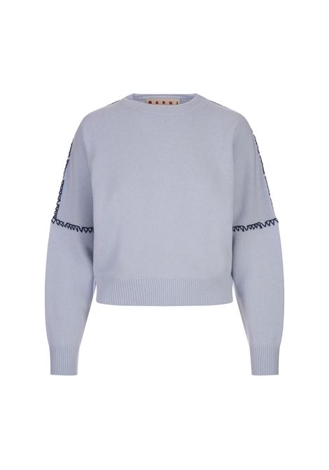 Light Blue Sweater With Logo and Stitching MARNI | GCMD0540Q0-UFZ37300B21