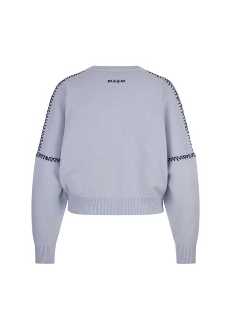 Maglione Azzurro Con Logo e Impunture MARNI | GCMD0540Q0-UFZ37300B21