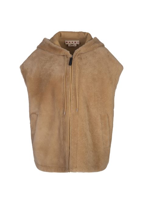 MARNI Gilet Con Cappuccio In Shearling Beige - MARNI