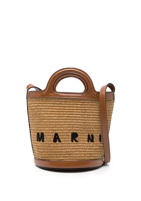 MARNI Borsa Tropicalia Piccola In Pelle Marrone e Rafia Naturale - MARNI