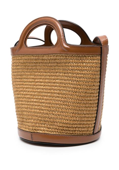 Borsa Tropicalia Piccola In Pelle Marrone e Rafia Naturale MARNI | SCMP0056Q1-P386000M50