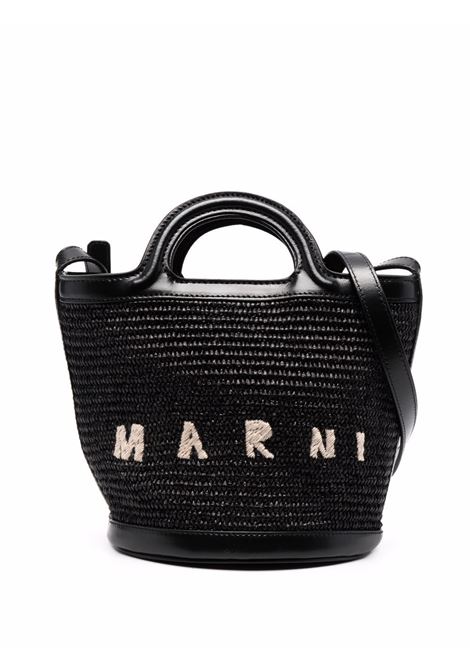 MARNI Borsa Tropicalia Piccola Nera In Pelle e Rafia - MARNI