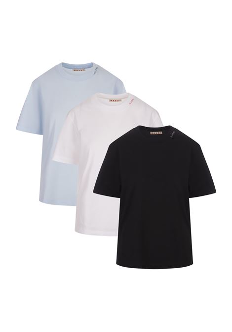 Set of 3 T-Shirts In Black/White/Blue MARNI | THJE0211X2-UTCZ6800B18