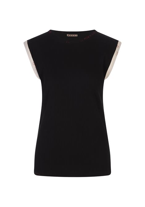 Black Ribbed Sleeveless Top With Red Stitching MARNI | THJE0330QS-UTC40400N99