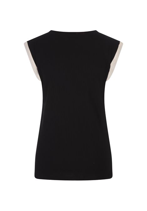 Black Ribbed Sleeveless Top With Red Stitching MARNI | THJE0330QS-UTC40400N99