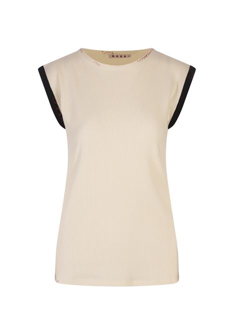 White Ribbed Sleeveless Top With Red Stitching MARNI | THJE0330QS-UTC40400W13