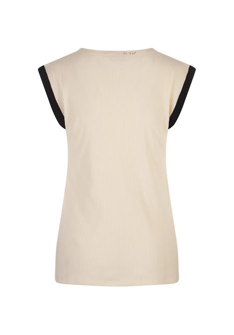 White Ribbed Sleeveless Top With Red Stitching MARNI | THJE0330QS-UTC40400W13