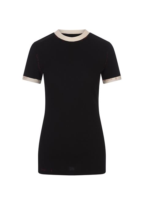 Black Ribbed Short Sleeve Top With Red Stitching MARNI | THJE0331QS-UTC40400N99