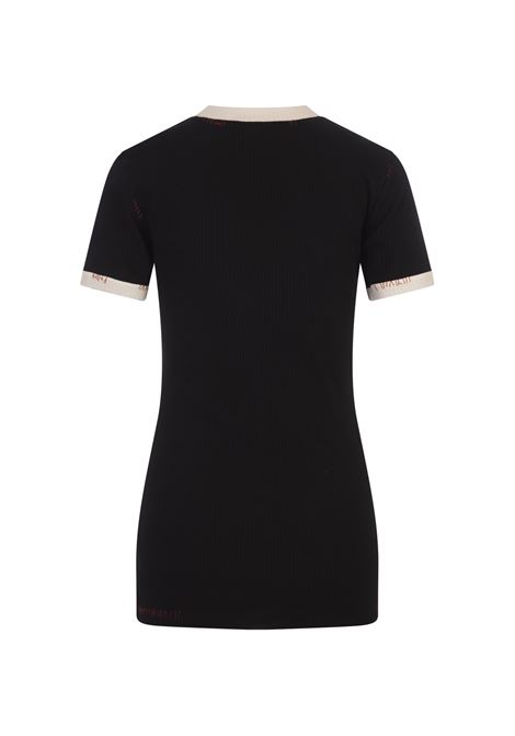 Black Ribbed Short Sleeve Top With Red Stitching MARNI | THJE0331QS-UTC40400N99