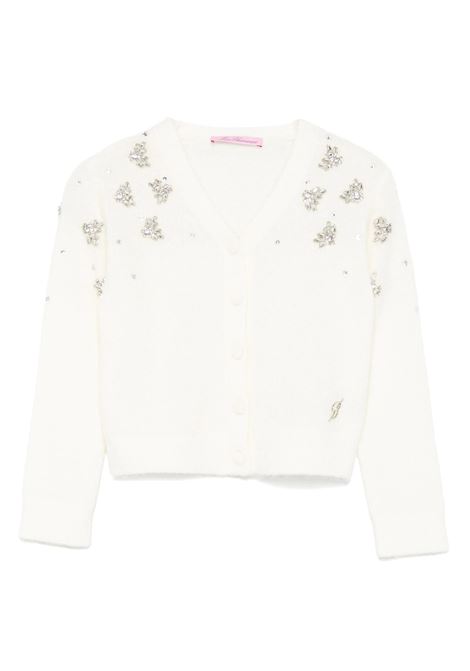 White Cardigan With Jewel Appliqu? MISS BLUMARINE KIDS | IF4006MA39P10602