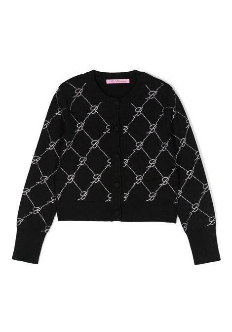 MISS BLUMARINE KIDS Cardigan Nero Con Motivo Monogram Di Strass - MISS BLUMARINE KIDS