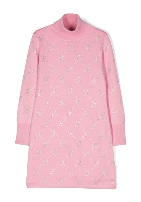 MISS BLUMARINE KIDS Vestitino Rosa Con Motivo Monogram Di Strass - MISS BLUMARINE KIDS