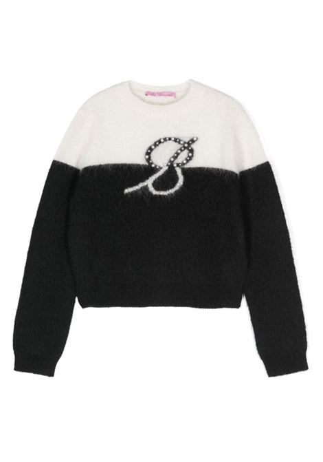 Black and White Sweater With Pearl B Detail MISS BLUMARINE KIDS | IF4038MS02PB2712