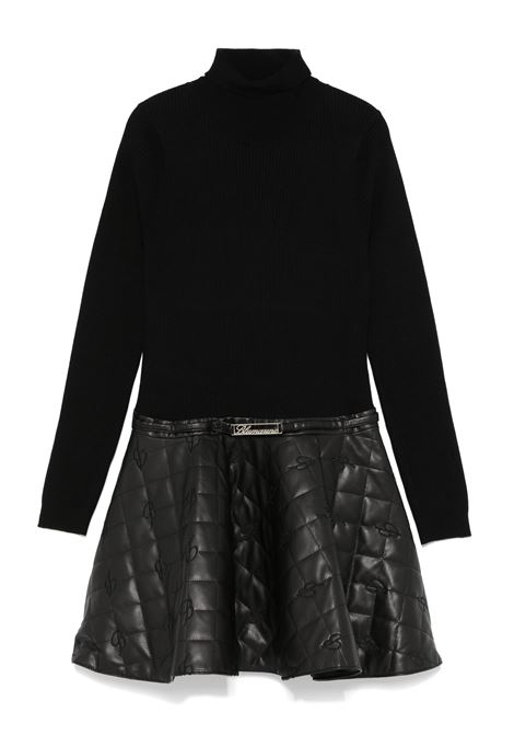 Black Dress With Quilted Faux Leather Skirt MISS BLUMARINE | IF4048E039222222