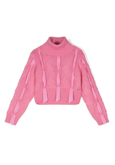 Pink Turtleneck Sweater With Ribbons MISS BLUMARINE KIDS | IF4060MA51IX0604