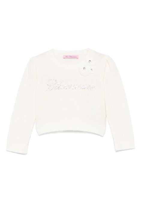 White Sweater With Signature and Floral Detailing MISS BLUMARINE | IF4088MA39P10602