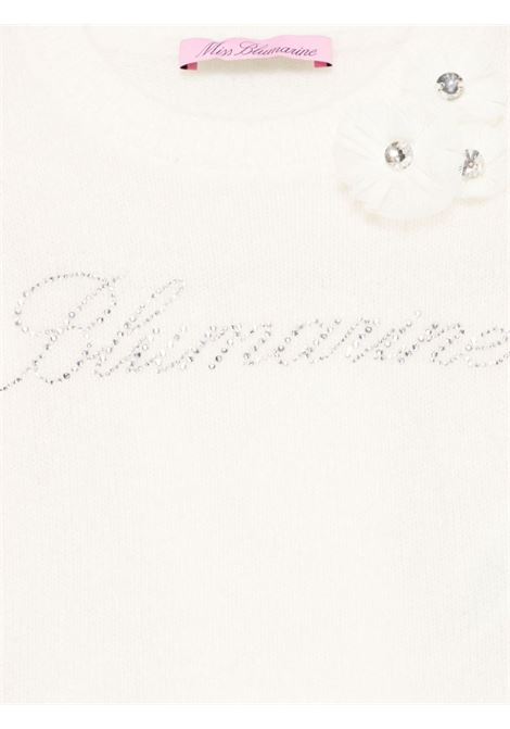 White Sweater With Signature and Floral Detailing MISS BLUMARINE | IF4088MA39P10602