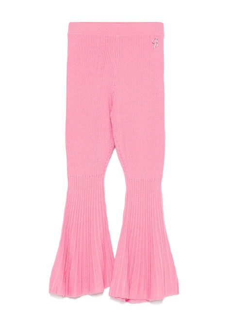 Pink Ribbed Wool Blend Flare Trousers MISS BLUMARINE | IF4090MA51IX0604