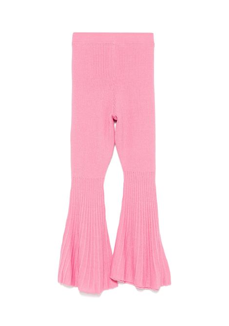 Pink Ribbed Wool Blend Flare Trousers MISS BLUMARINE | IF4090MA51IX0604