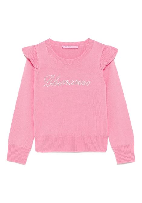 Pink Sweater With Ruffles And Rhinestone Logo MISS BLUMARINE | IF4108MA51IX0604