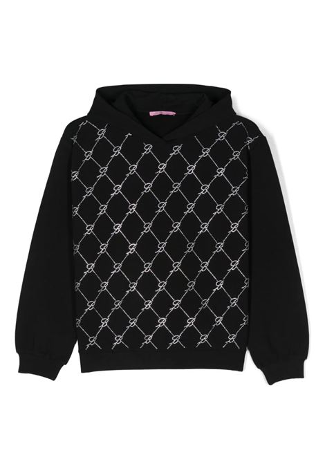 Black Hoodie with Rhinestone Monogram Motif MISS BLUMARINE KIDS | IF4110F093922222