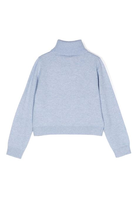 Light Blue Turtleneck Sweater With Rhinestone Logo MISS BLUMARINE KIDS | IF4135MS020X0605