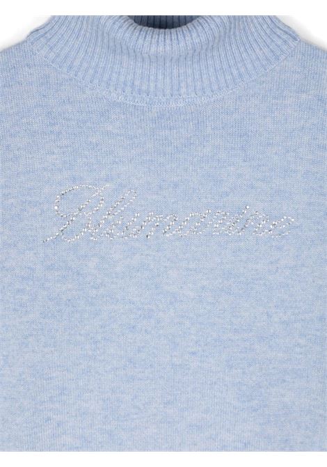 Light Blue Turtleneck Sweater With Rhinestone Logo MISS BLUMARINE KIDS | IF4135MS020X0605