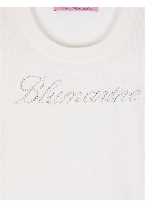 White Sweater With Rhinestone Logo MISS BLUMARINE KIDS | IF4137MS02010602