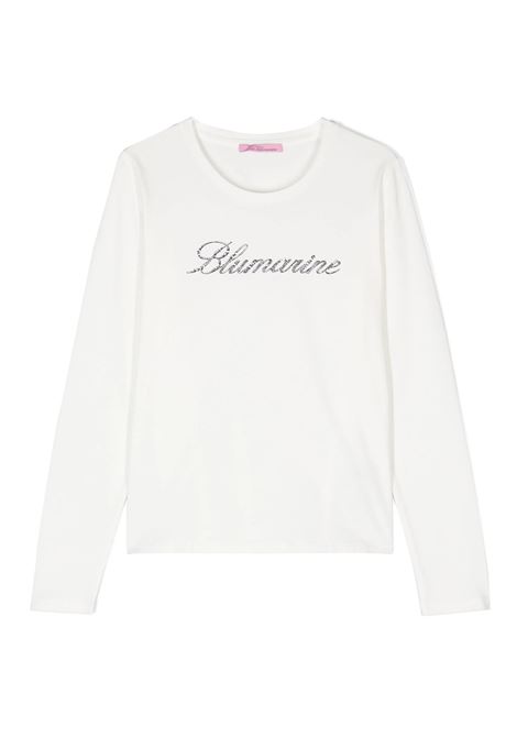 T-Shirt Bianca Con Logo Di Strass MISS BLUMARINE KIDS | IF4139J0088N9969