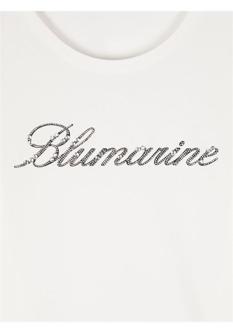 White T-Shirt With Rhinestone Logo MISS BLUMARINE KIDS | IF4139J0088N9969