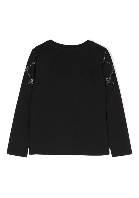 T-Shirt Nera Con Logo Di Strass e Motivo Monogram MISS BLUMARINE KIDS | IF4140J008822222