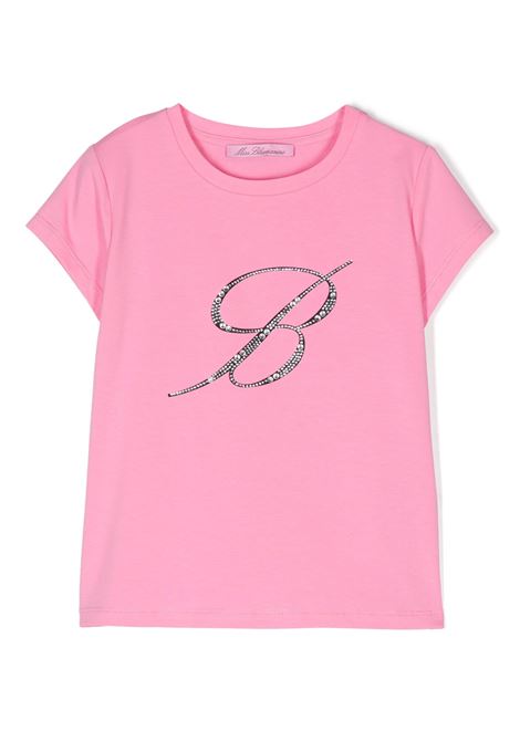 T-Shirt Rosa Con Logo Di Strass MISS BLUMARINE KIDS | IF4143J0088X0604