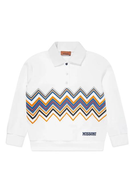 White Long Sleeved Polo With Zigzag Pattern MISSONI KIDS | MV4Q00-F0061100MC