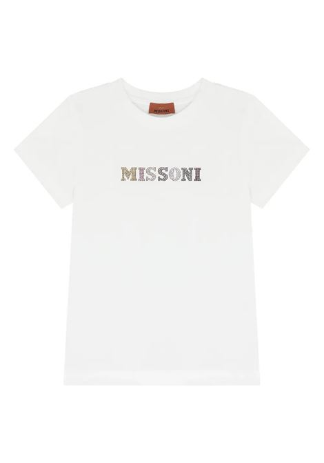 White T-Shirt With Rhinestone Logo MISSONI KIDS | MV8A51-J0177100