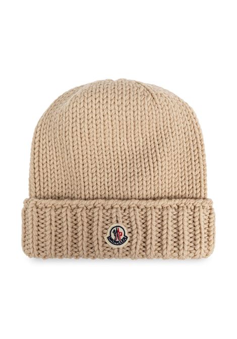 Light Beige Knit Beanie With Logo MONCLER ENFANT | 3B000-26 M1172220