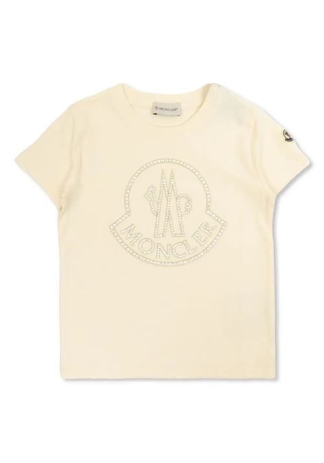 MONCLER ENFANT T-Shirt Bianca Con Logo Di Cristalli - MONCLER ENFANT