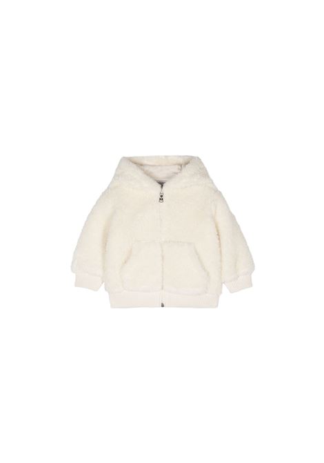 White Teddy Zip-Up Hoodie With Logo MONCLER ENFANT | 8G000-08 89A3X034