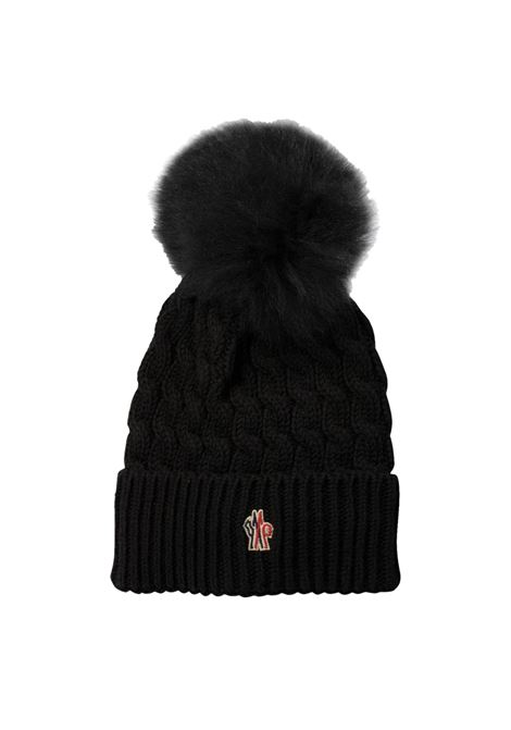 MONCLER GRENOBLE Berretto In Lana a Trecce Nero Con Pompon - MONCLER GRENOBLE