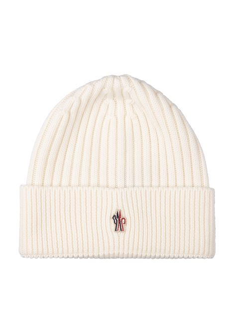 White Ribbed Wool Beanie With Logo Patch MONCLER GRENOBLE | 3B000-10 04761034