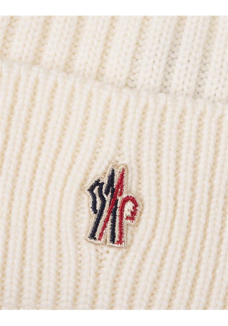 White Ribbed Wool Beanie With Logo Patch MONCLER GRENOBLE | 3B000-10 04761034