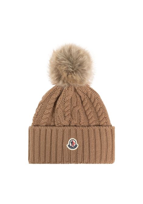 Berretto Beige In Lana e Cashmere Con Pompon MONCLER | 3B000-29 M4506234