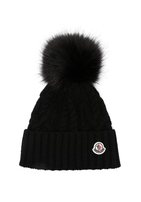 Berretto Nero In Lana e Cashmere Con Pompon MONCLER | 3B000-29 M4506999