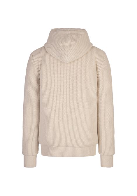 Felpa Reversibile Con Zip e Cappuccio In Misto Lana Beige Chiaro MONCLER | 9B000-35 M4281215