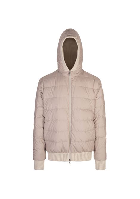 Felpa Reversibile Con Zip e Cappuccio In Misto Lana Beige Chiaro MONCLER | 9B000-35 M4281215